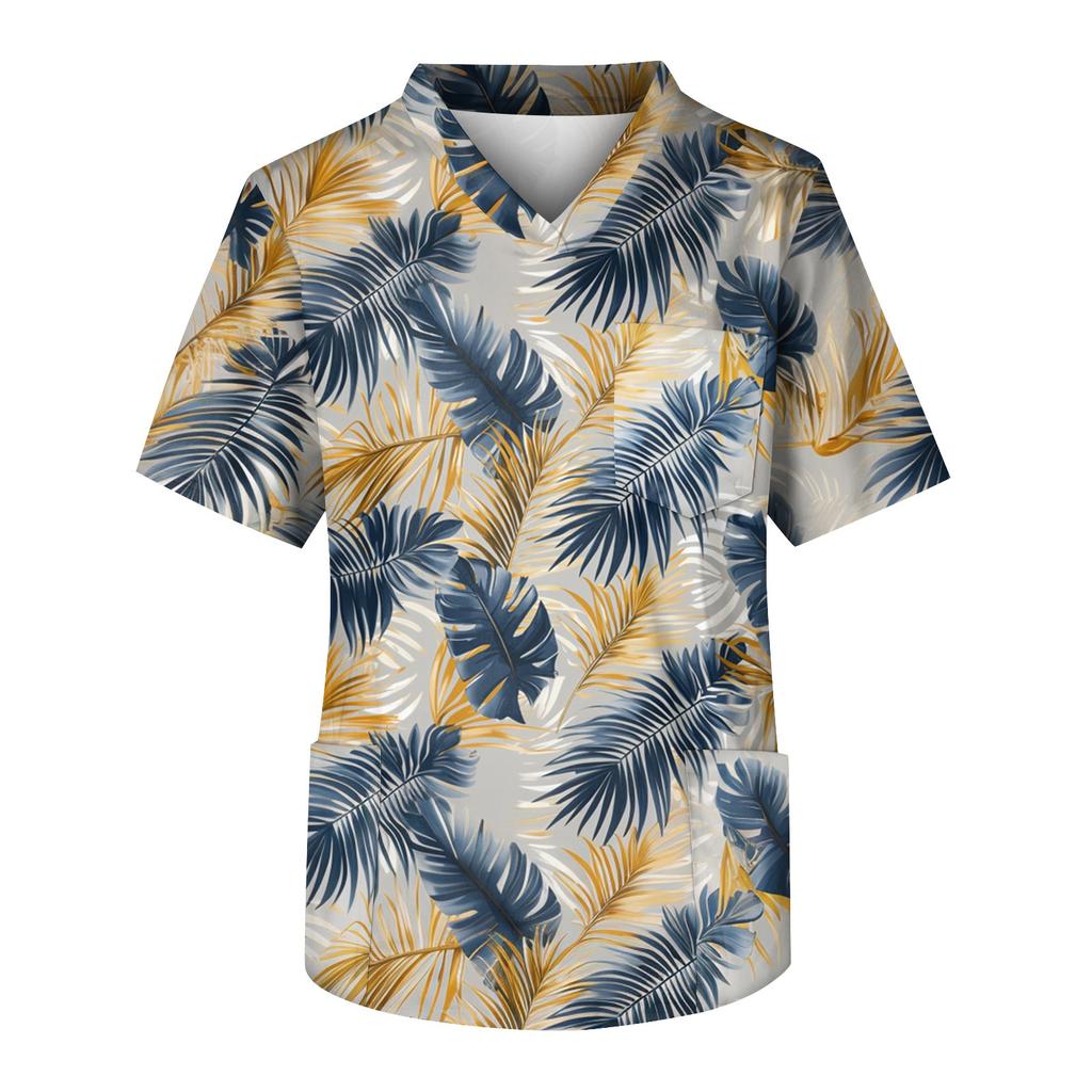 Men's Short Sleeve V-Neck  Print Chest Pocket Care Top