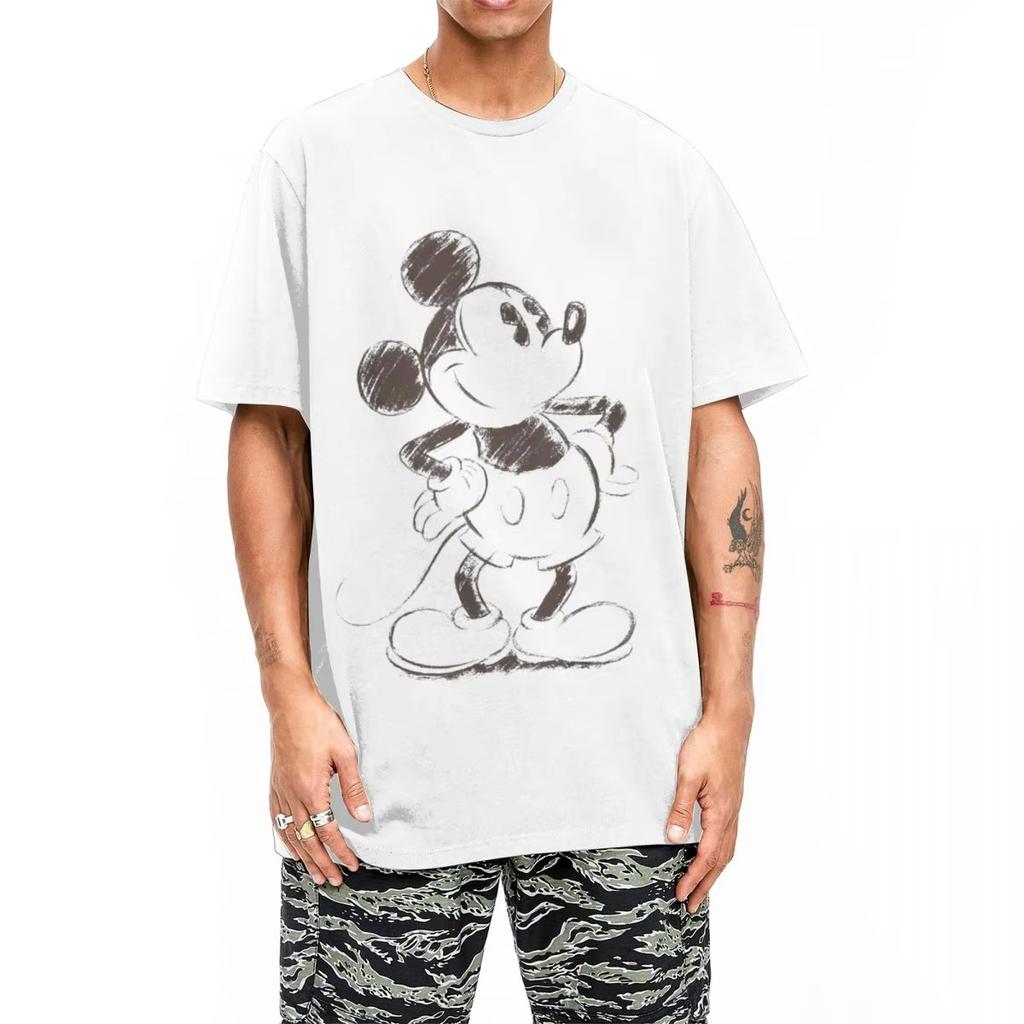 Mickey And Friends T Shirts Men Women's Pure Cotton Funny T-Shirts Mickey Mouse Sketch Portrait Tees Short Sleeve Tops Gift Idea