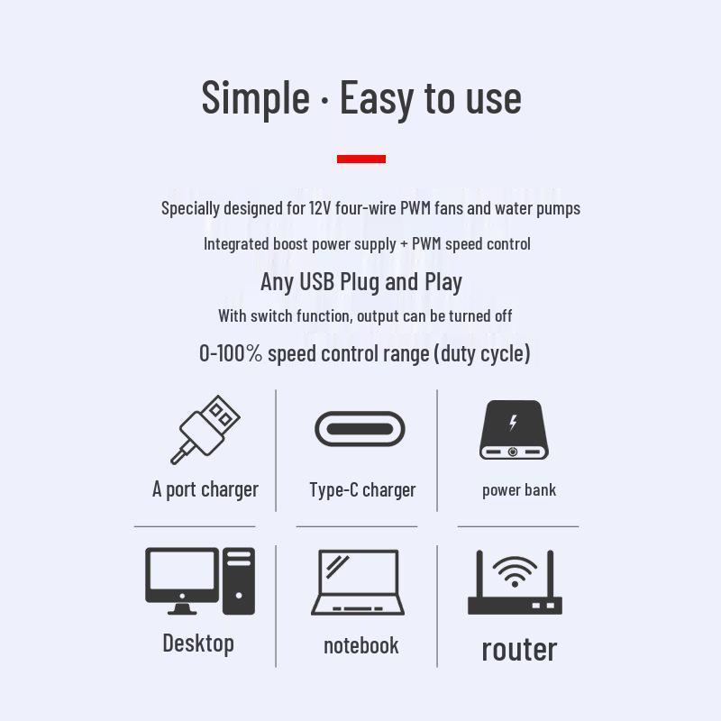 Pengpeng 4-проводной контроллер скорости вентилятора PWM с питанием от USB Type-C для DIY систем жидкостного охлаждения.