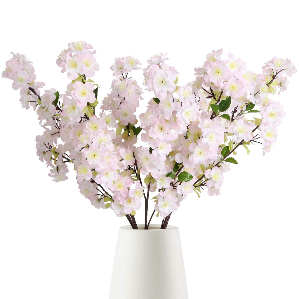 4 Pcs Cherry Blossom Branches Artificial Cherry Blossom Long Stem Artificial Flowers for Tall Vase Silk Cherry Blossom Tree Stems Spring Home Decor