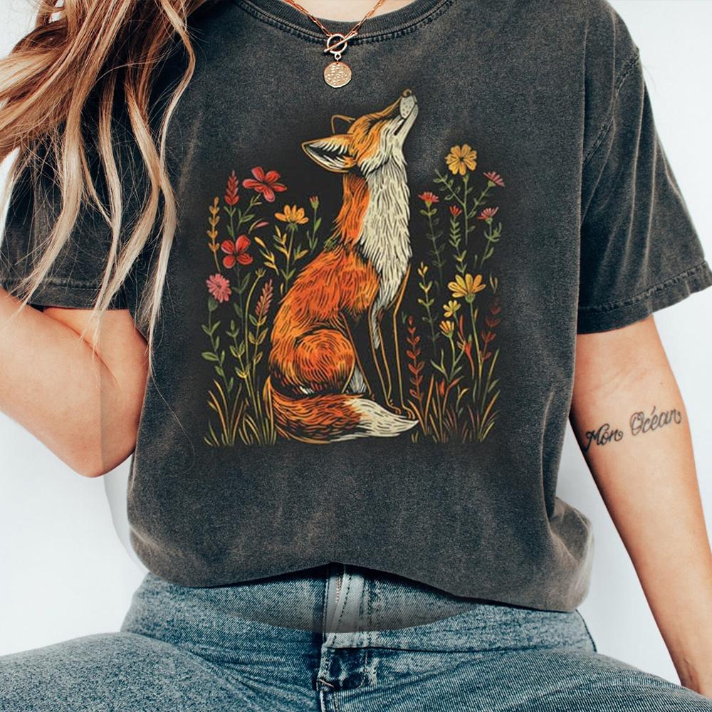 Винтажная рубашка с полевыми цветами и лисой Comfort Shirts Light Academia Cottagecore Forestcore причудливая рубашка повседневная повседневный топ Y2K уличная одежда
