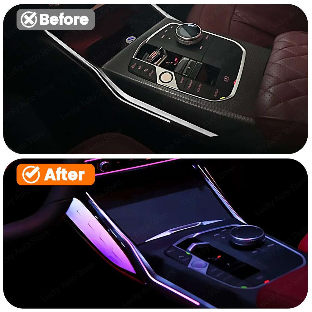 11 Colors LED Crystal Console Saddle Light Ambient Light Colored Decorative Strip Lights For BMW 3 4 Series G20 G22 M3 M4 Car