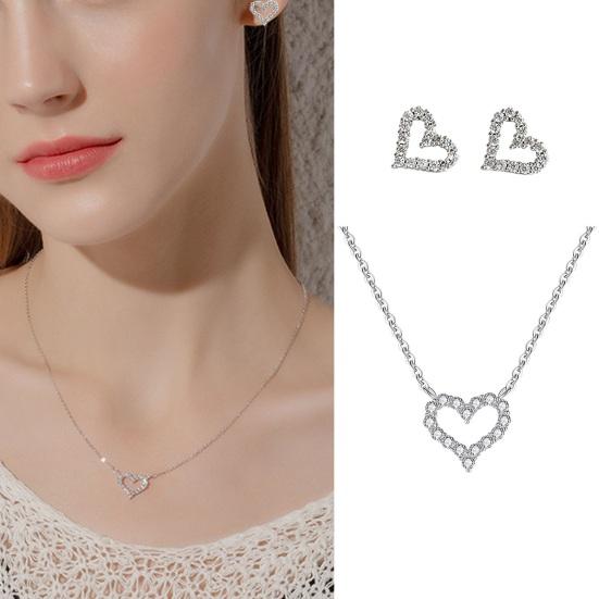 1 комплект, комплект женского ожерелья, регулируемый кулон в форме сердца, серьги со стразами, длина ушных шпилек