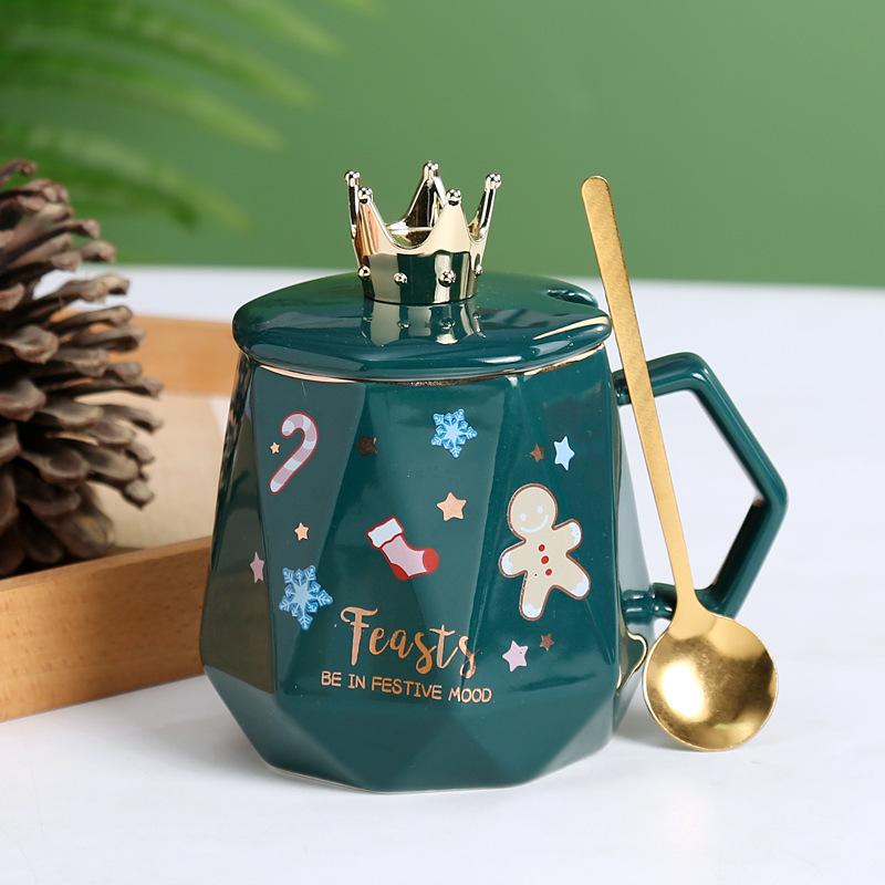 Высокая рождественская чашка креативная керамическая чашка Санта-Клаус кружка рождественский подарок чашка для воды с крышкой ложка чашка