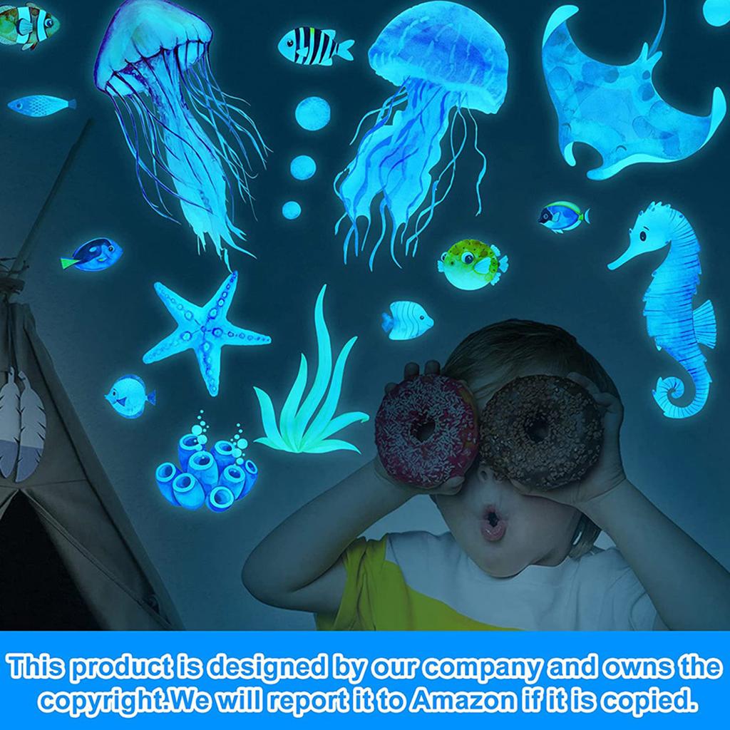 Ocean Creatures Glow in The Dark Wall Stickers Home Decor Luminous Fluorescent Sea Animals Decals for Baby Kids Room Decorations