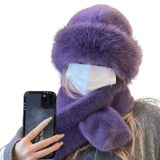 2 Pcs/Set Men Winter Mongolian Hat Neck Warmer Thick Stretchy Solid