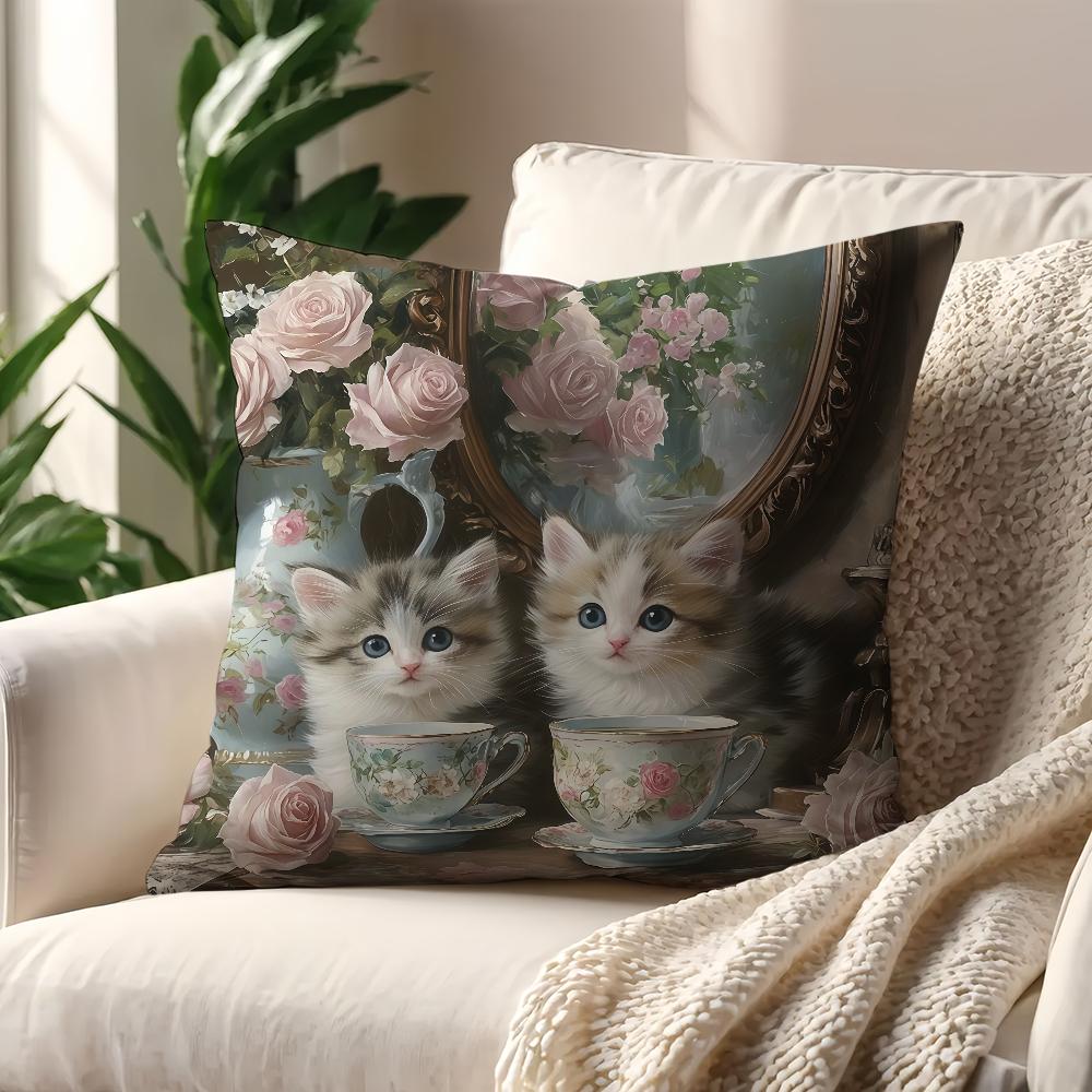 Charming Cat  themed cushion cover For Pillow Printing Sofa Decoration Home Car Room Coffee Shop Office Nordic Simplicity