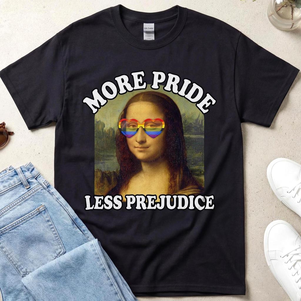 More Pride Less Prejudice Shirt, Bi Pride Shirt, Subtle Pride Shirt, Mona Lisa Rainbow Flag Tee, LGBTQ Ally Gift Top