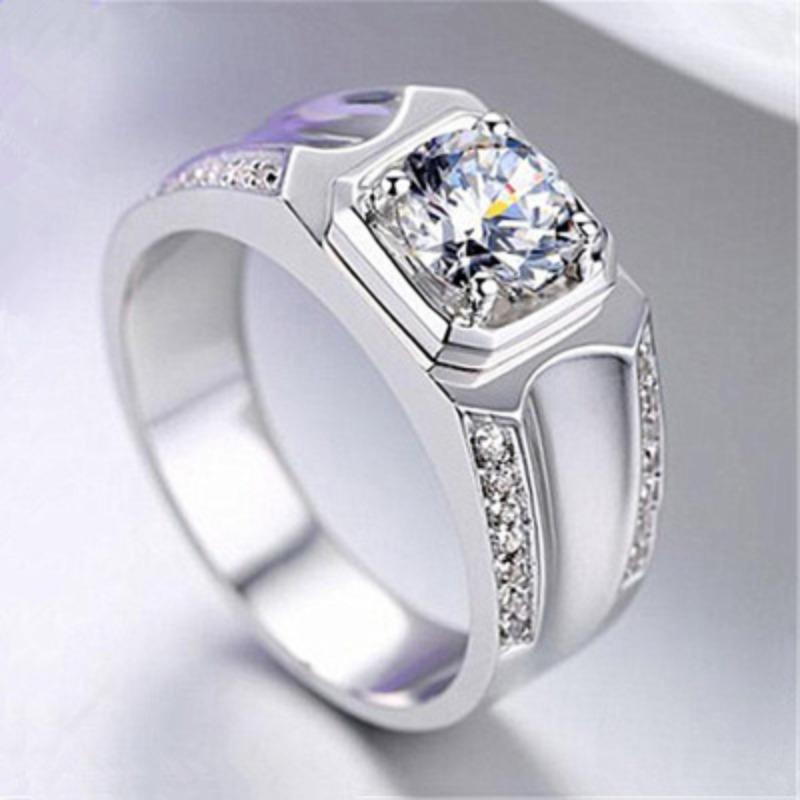 S925 Silver Ring Couple Ring Women's Diamond Ring Zircon Open Wedding Ring Domineering Men's Ring