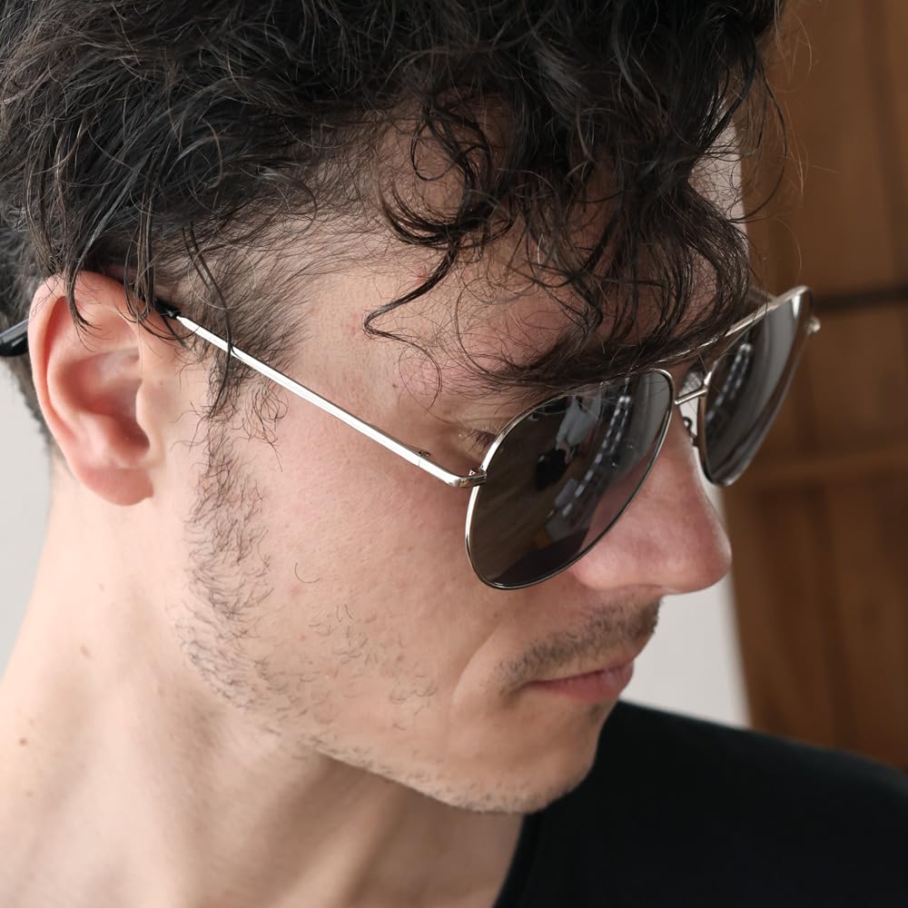 Silver X Silver Ribo Mirror Sunglasses Teardrop Aviator Metal Mirror Lens Color Lens Pilot Unisex Fishing Driving Driving [FashionBerry] 4. Men's