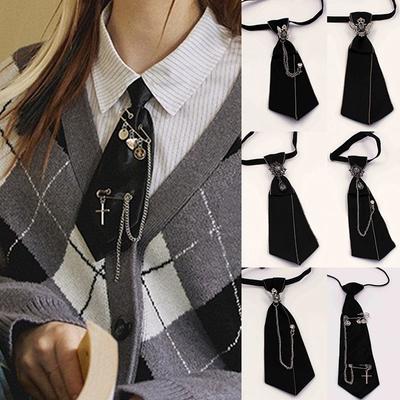 Школьная форма унисекс, ювелирные изделия со стразами и кристаллами, черная лента, галстук, воротник для мальчиков, галстуки на шею JK