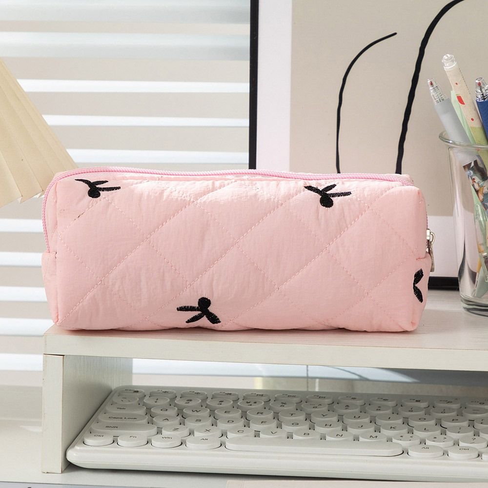 Quilted Bow Pencil Bags Large-Capacity Stationery Supplies Small Cosmetics Storage Bag