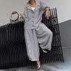 Women's Casual Suit Long-Sleeved Shirt Top Wide-Leg Harem Pant 2-piece Set Autumn Lapel Striped Nine-Point Pant Female Outfit Suit