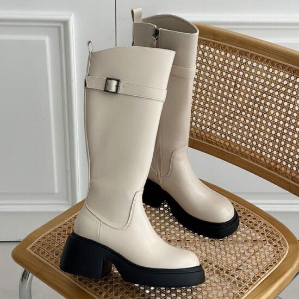 Melting Brown Women Zip Up Long Boots Platform 2color