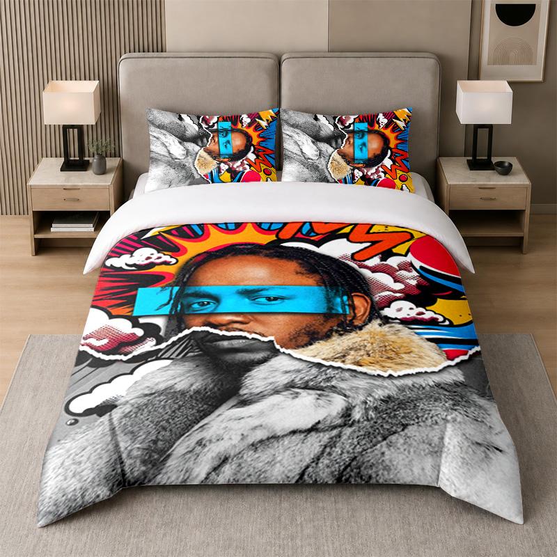 3Pcs Bed Set,Kendrick Lamar 1 Duvet Cover and 2 Pillowcases, Printed Bedding Decor For Guest Room