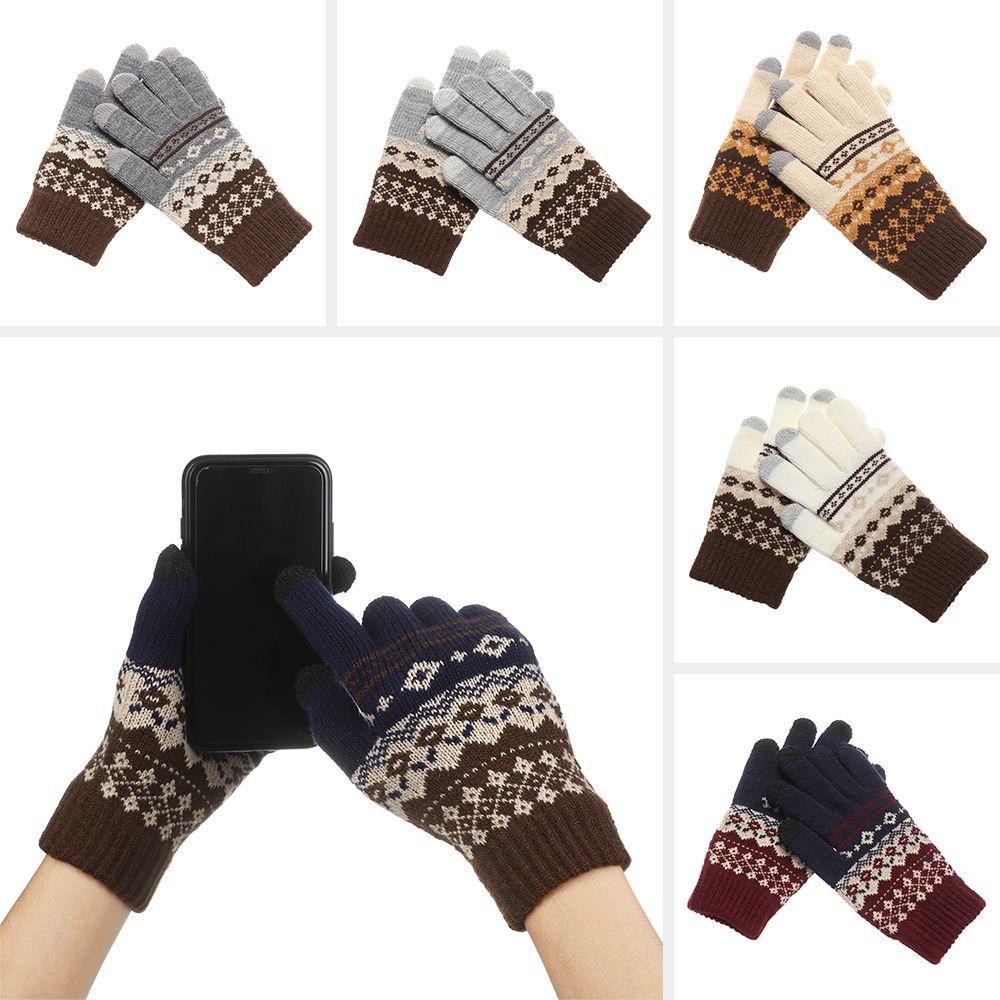 Fashion Elastic Thick Knitted Touch Screen Mittens Winter Gloves Full Finger Gloves