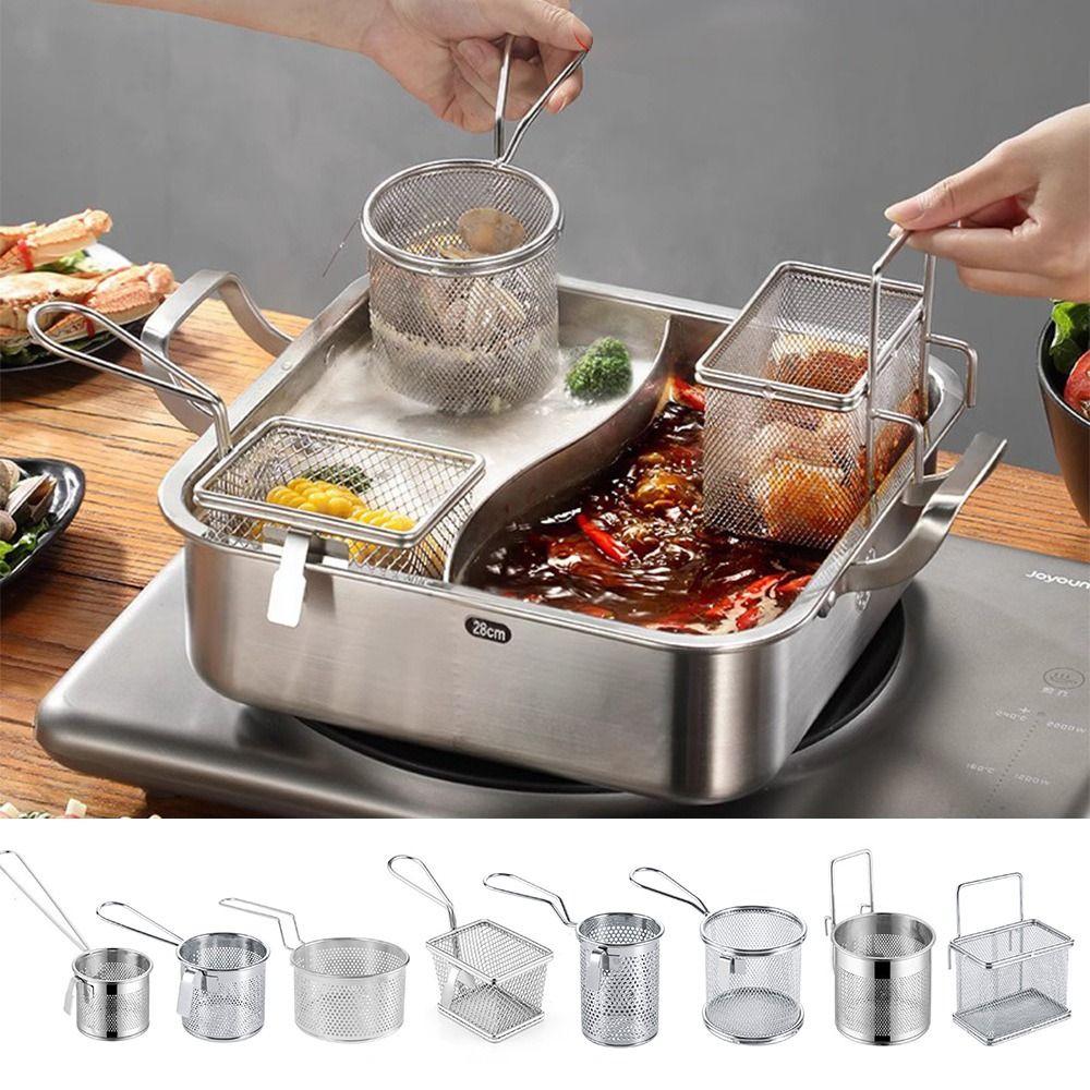 С крючком и ручкой корзина для фритюра серебристый дуршлаг для хот-пота сетчатый подвесной дуршлаг кухня
