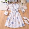 2024 летняя детская одежда, длинные платья для девочек-подростков, белые повседневные платья без рукавов с принтом, удобная тканевая одежда