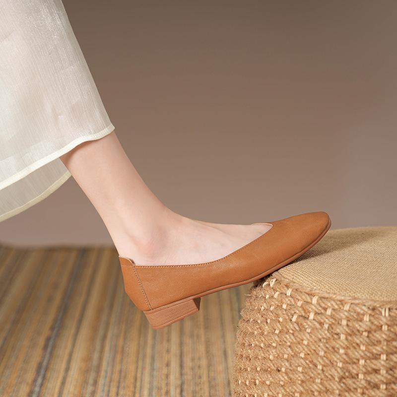 Туфли на низком каблуке для женщин с квадратным закрытым носком и массивным блочным каблуком, удобные нескользящие туфли-лодочки для офиса, женская повседневная нарядная обувь из искусственной кожи