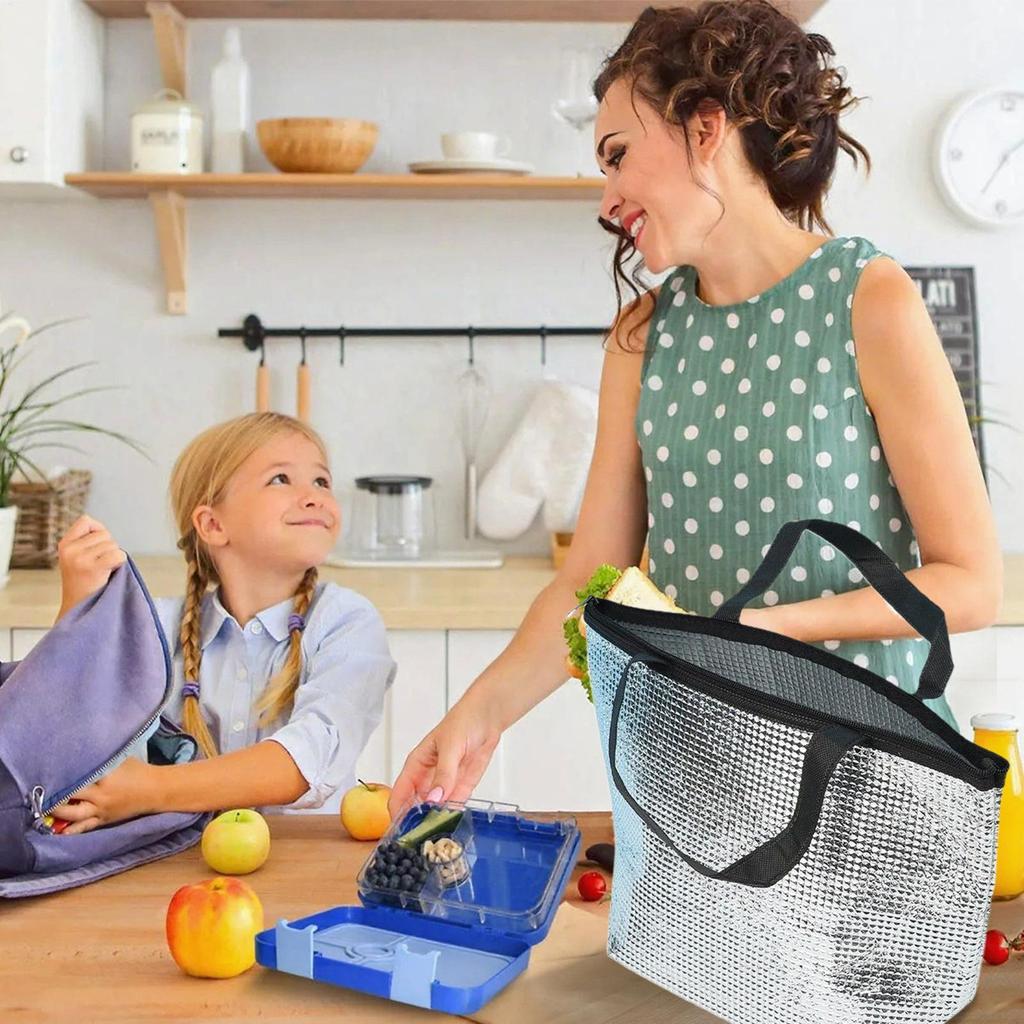 1pcs Aluminum Foil Insulated Cooler Bag Reusable Thermal Bag for Food Storage No Electricity Required Lunch Box Insulated