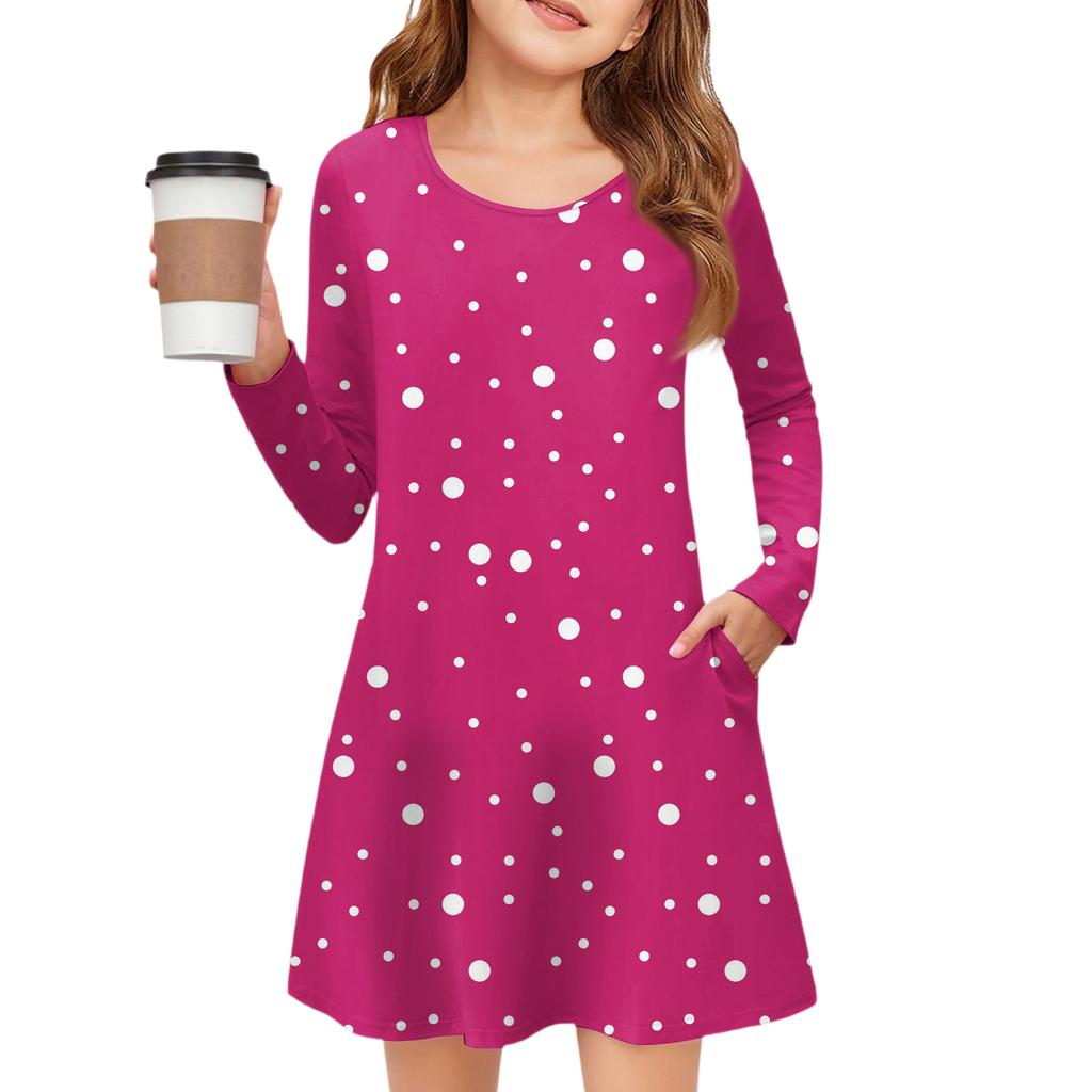 Платье с длинным рукавом для девочек - Платье с цветными карманами