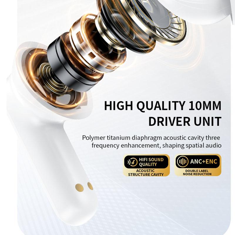 Беспроводные смарт-наушники с функцией шумоподавления ANC, сенсорный экран, гарнитура с большой емкостью, Hi-Fi стерео музыка с микрофоном, наушники с низкой задержкой