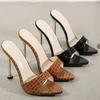New Sexy Snakeskin Pattern Pointed Head Stiletto Cool Slippers Simple Solid Color Large Size Banquet Shoes
