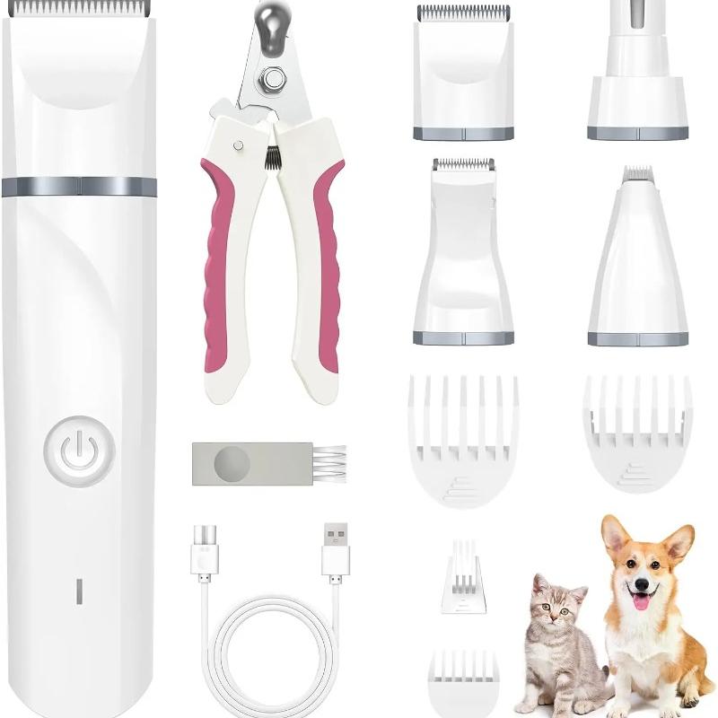 Dog Hair Clipper 4-in-1 Grooming Set Low Noise USB Rechargeable Pet Clipper Suitable for Large and Small Dogs Cats Professional Pet Grooming Clipper