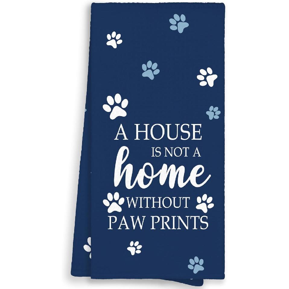 Black Paw Farmhouse Kitchen Towels Decor Gifts for Women Pet Lovers, A House is Not A Home Without Paw Prints Decorative Bathroom Towels, Funny Dish