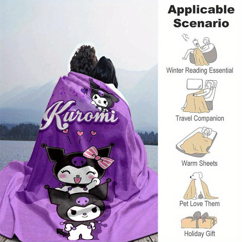 1pc, Sanrio Kuromi Home Decor: Cozy Flannel Blanket for Bedroom, Living Room & Travel, Perfect Gift! Ideal Sofa Throw, Outdoor Blanket, Car Cover, Bea