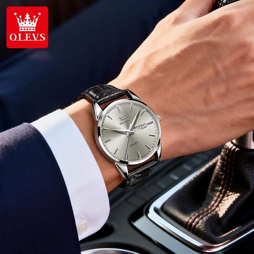 OLEVS 6898 Minimalist Quartz Watch for Men Original Leather Strap Waterproof Calendar Men's Wristwatch Fashion Casual Man Watch