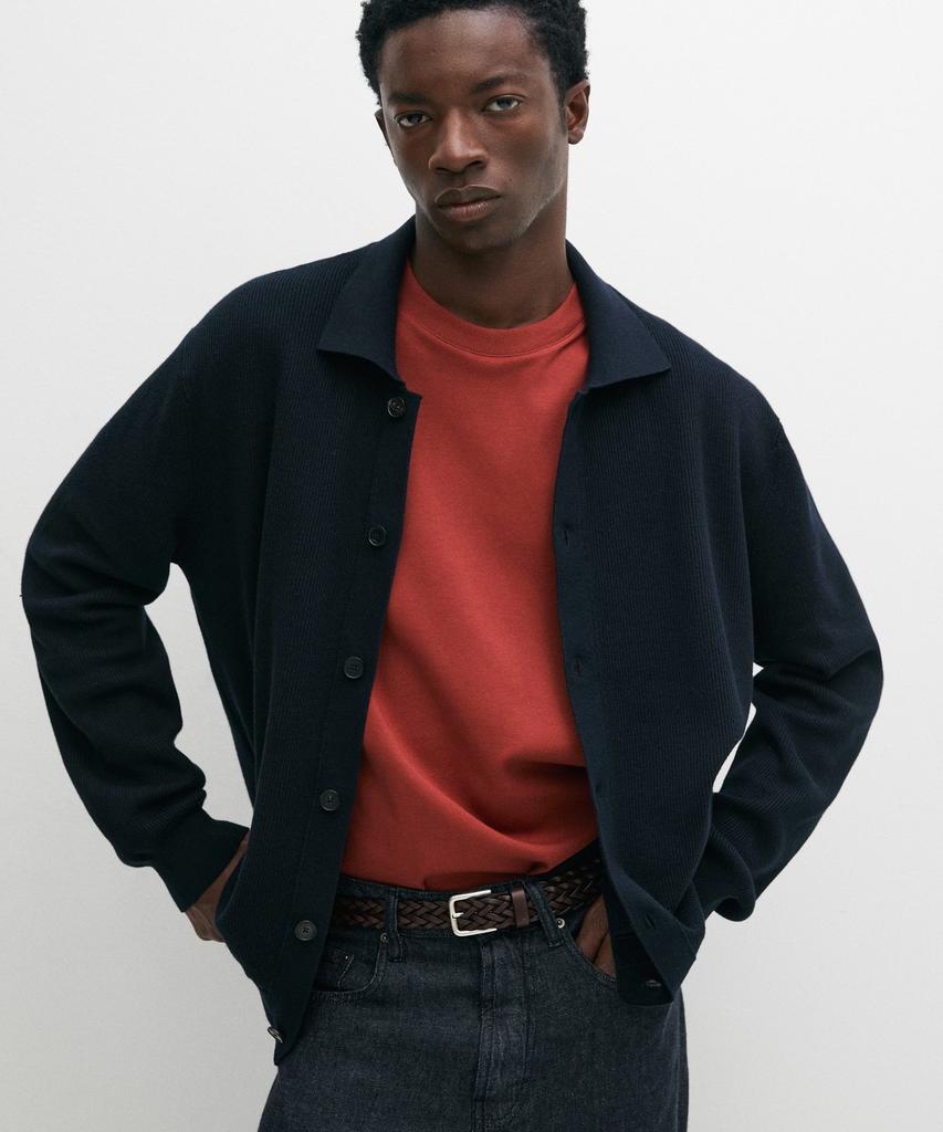 Мужской вязаный кардиган с воротником-поло Massimo Dutti, 100% хлопок