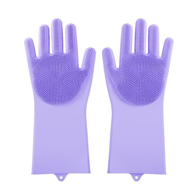 Magic Dish Washing Gloves 1 Pairs Silicone Cleaning Gloves Kitchen Scrubber Rubber Gloves Household Cleaning Tool Car Pet Brush