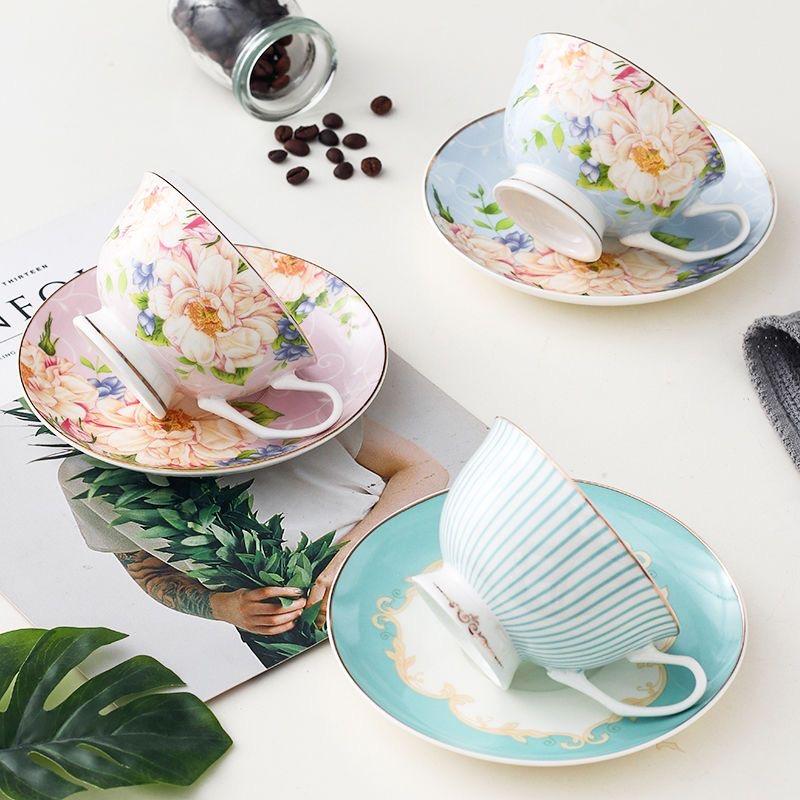 220ml Nordic Bone China Coffee Cup Set, Vintage English Style Tea & Coffee Mug Set