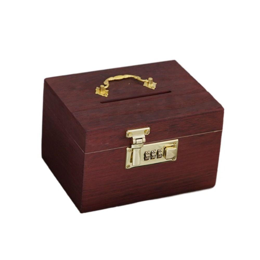Retro Money Tank Chinese Style Password Lock Money Box Money Tank Wooden Savings Tank  Decorative
