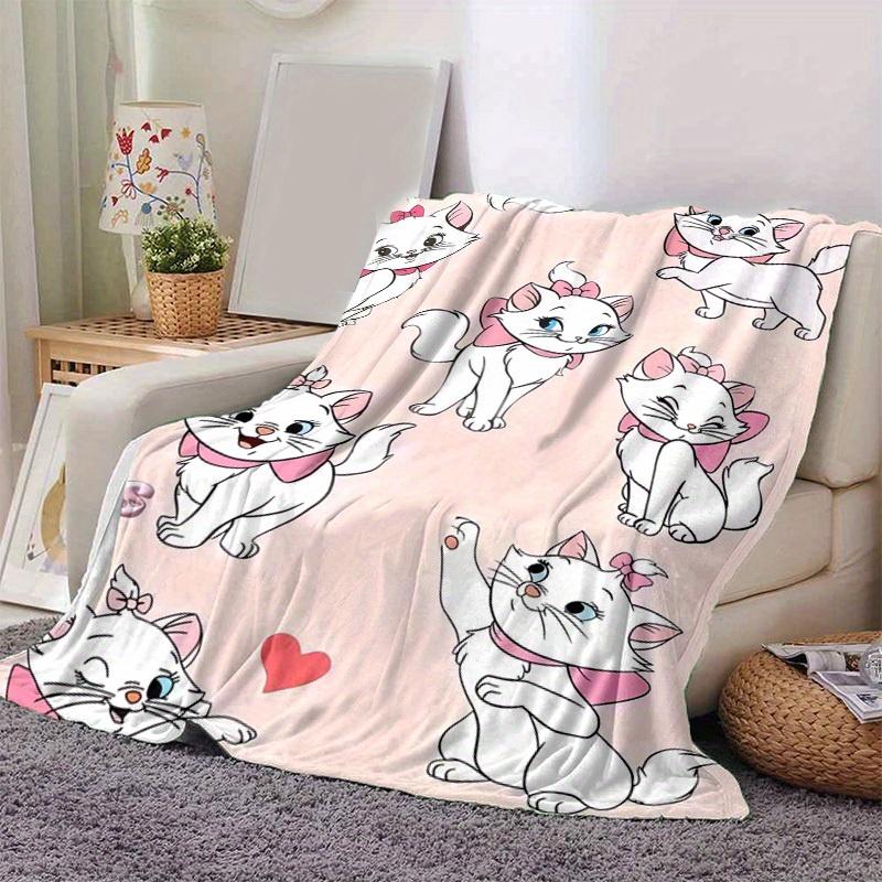 1PC Cartoon Marie Cat Print Blanket, Seasonal Universal, Home Decoration, Throw Blankets, Cute Marie Cat Design, Soft Flannel Throw Blanket, Versatile