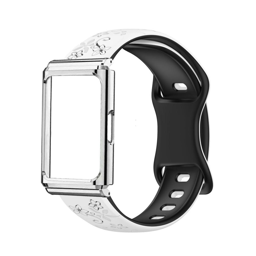 Metal Frame Protective Case + Dual Color Embossed Silicone Strap for Huawei Band 11 Pro