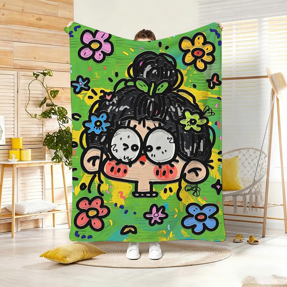 Painting Spring Girl Throw Lightweight g Flannel Blanket Soft Skinfriendly for Summer Cooling
