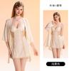 Women's Satin 3D Floral Lace Sheer Padded Sleep Dress with Robe Lounge Set