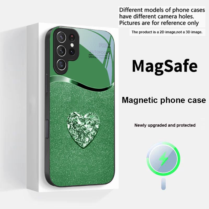 Градиентный Алмазный Чехол-Книжка Love For Magsafe Samsung S25 S25 Edge S25Ultra S8 9 10 20 S21 Pro 22 Plus S23 FE S24 Ultra Стеклянный Чехол для Телефона
