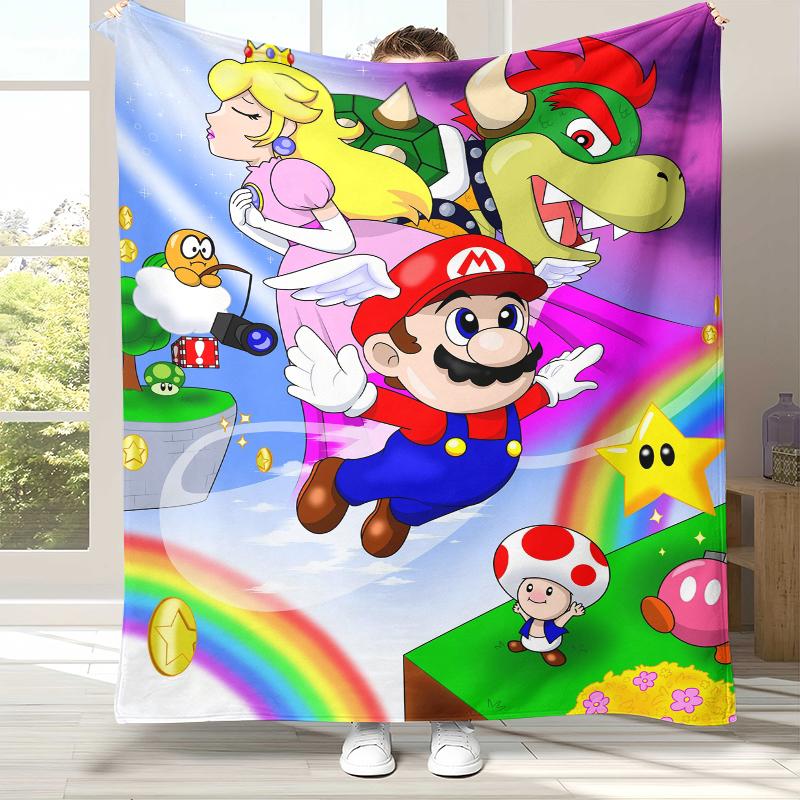 Retro M-Mario Bros Game Cartoon Flannel Blanket,Ultra Soft Warm Plush Throw for Home Bedroom Bed Sofa Cover Camping Picnic gift