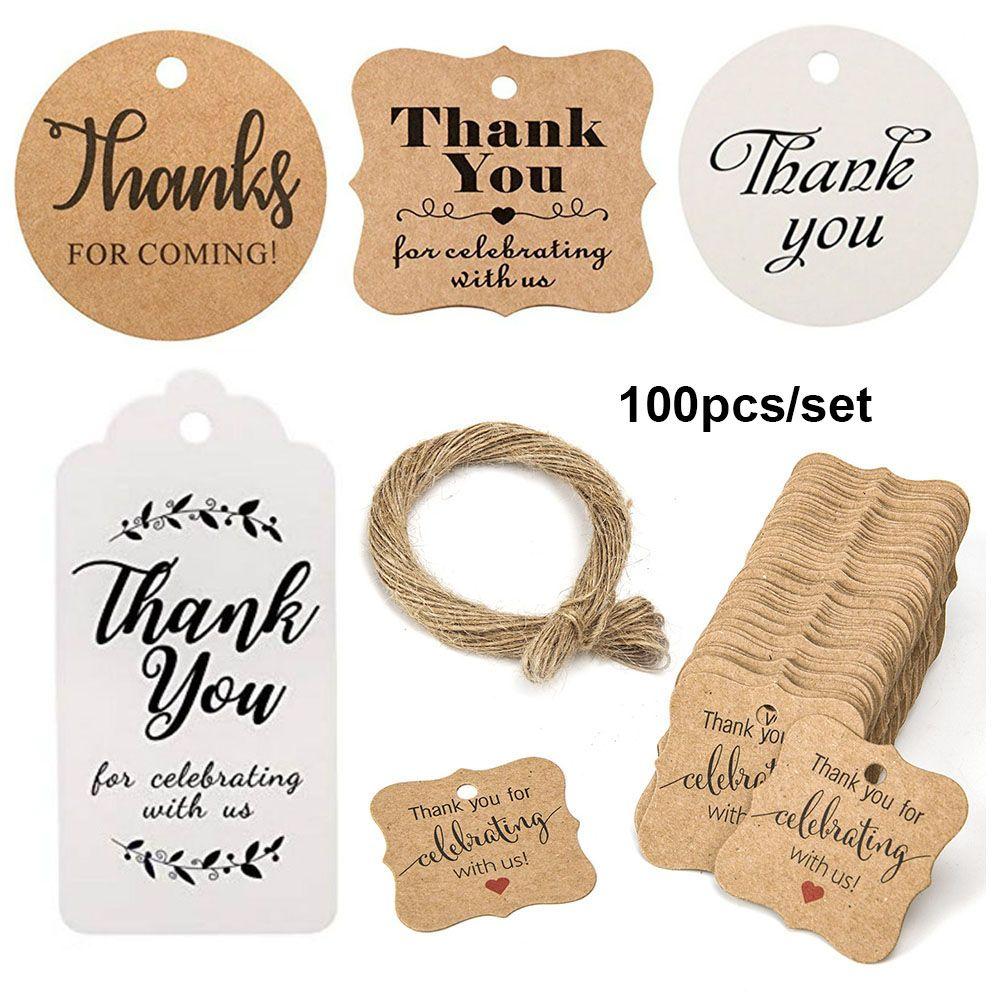 100pcs Cards Wedding Party Luggage Handmade Thank you Hanging Label Jute Twine Kraft Gift Tags