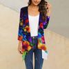 Women's Floral Print Irregular 3/4 Length Sleeve  Cardigan Jacket With Pockets Casual Cover Up