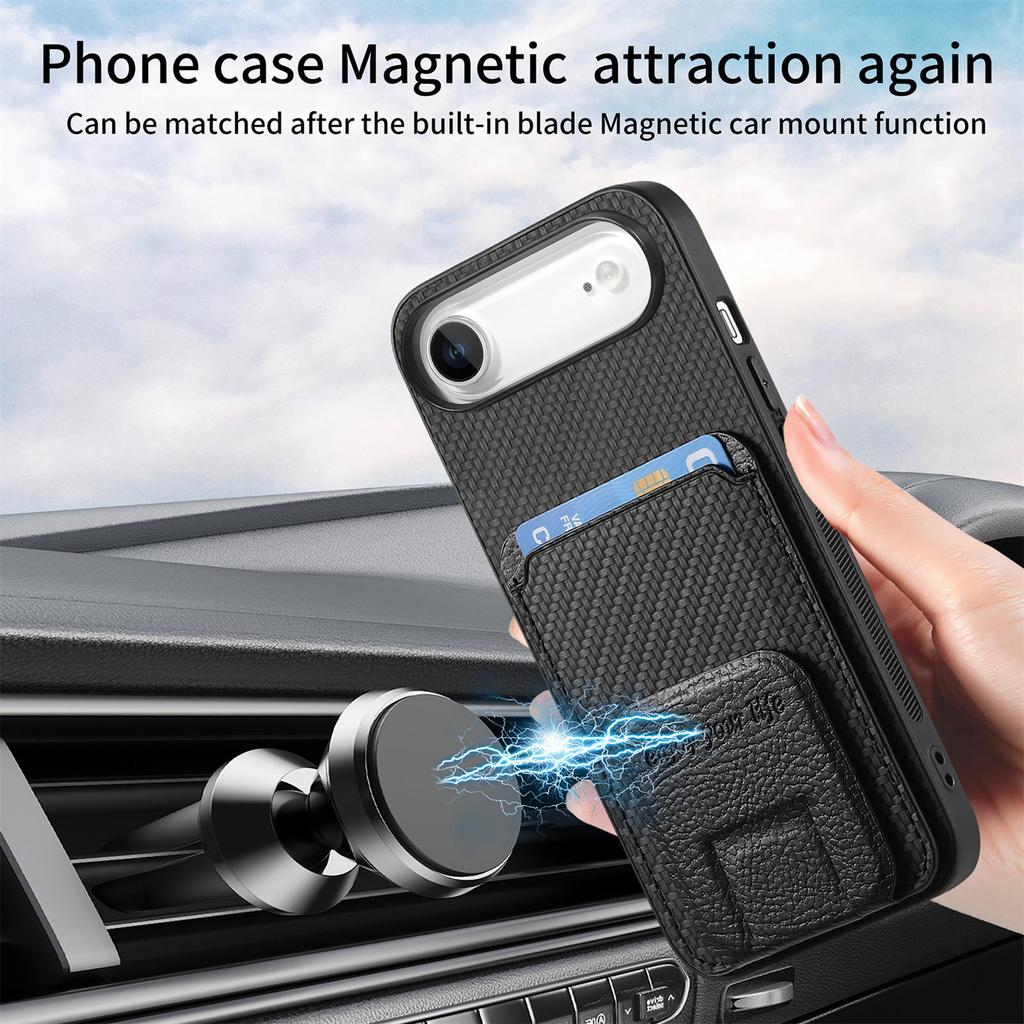 For iPhone Air Case Card Holder Carbon Fiber Texture Leather Coated TPU Phone Cover