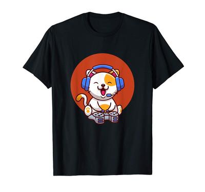Милый кот, который любит компьютерные игры, футболка