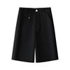 Women's Black High-Waist Casual Shorts - Spring/Summer 2025, Loose Slimming Draped Straight Leg, Five-Point Pants