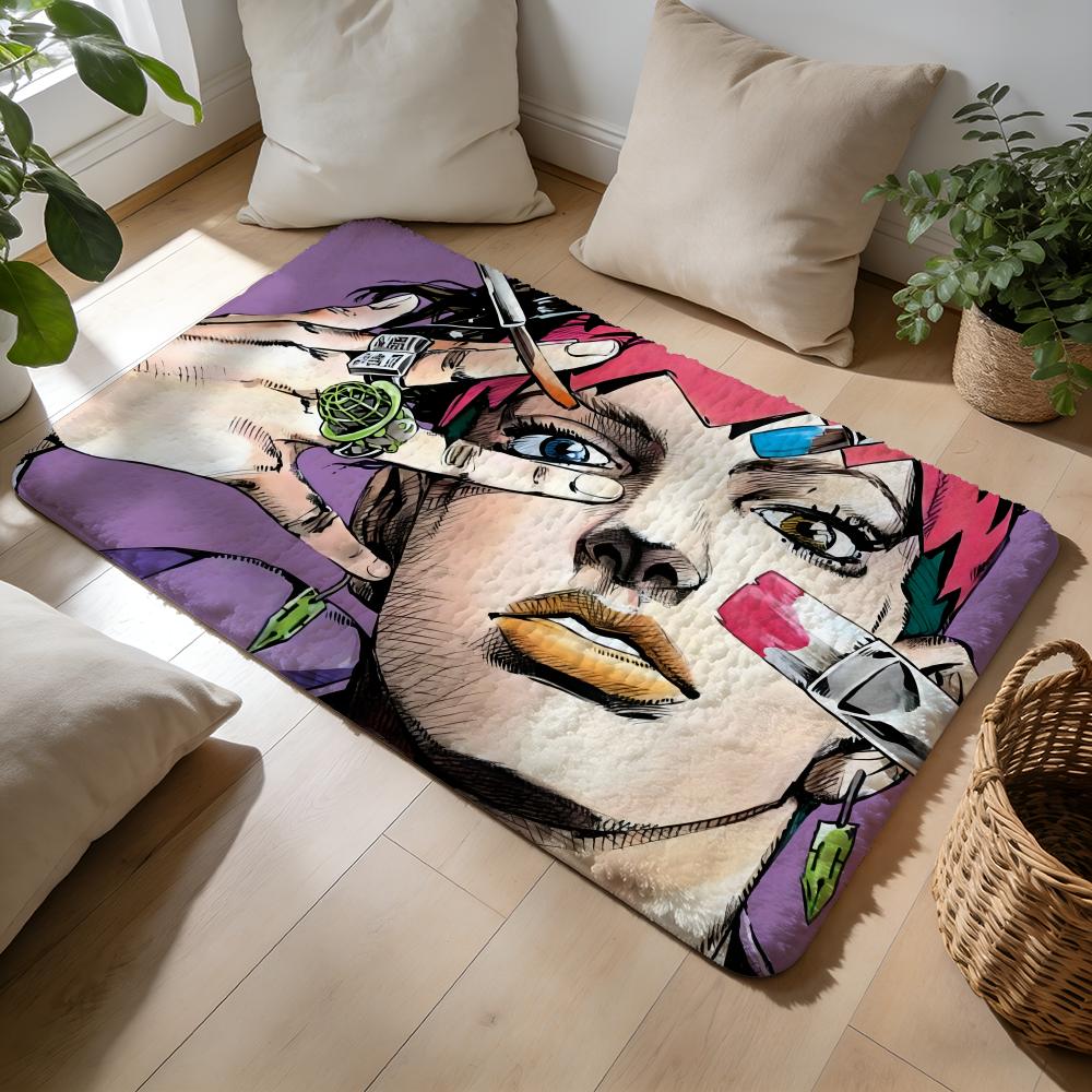 Anime JJoJo's Bizarre AAdventure Floor Mat Soft Flannel Absorbent Mat Non-Slip Rug Home Bedroom Bathroom