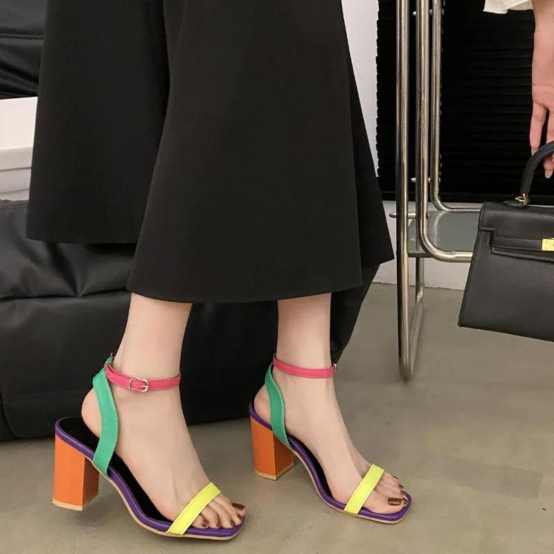 Мода 2025 Горячая Распродажа Женская Обувь Туфли с Открытым Носком Женские Сандалии Модная Цветовая Гамма Платье Сандалии Женские Новые Большие Размеры Сандалии на Каблуке