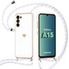 Case for Samsung Galaxy A15 4G-5G - White - Shockproof - Adjustable Cord - Plated Heart Pattern - Luxury