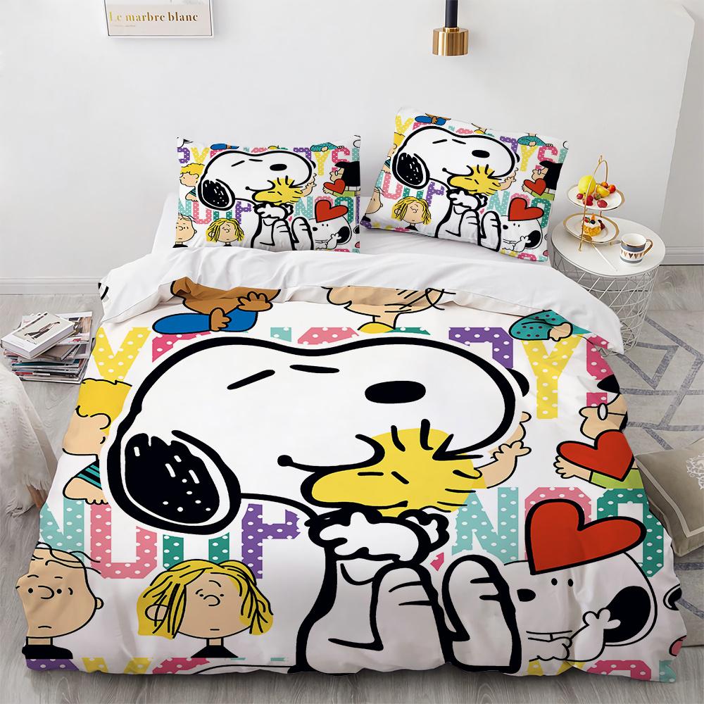 Snoopy Woodstock Bedding Set Boys Girls Twin Queen Size Anime Duvet Cover Pillowcase Bed Kids Adult Fashion Home Textileextile